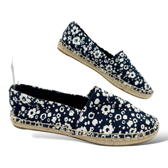 Tory Burch Risa Navy Blue Floral Print Slip-On Flat Espadrilles Sz 6M - Picture 3 of 13